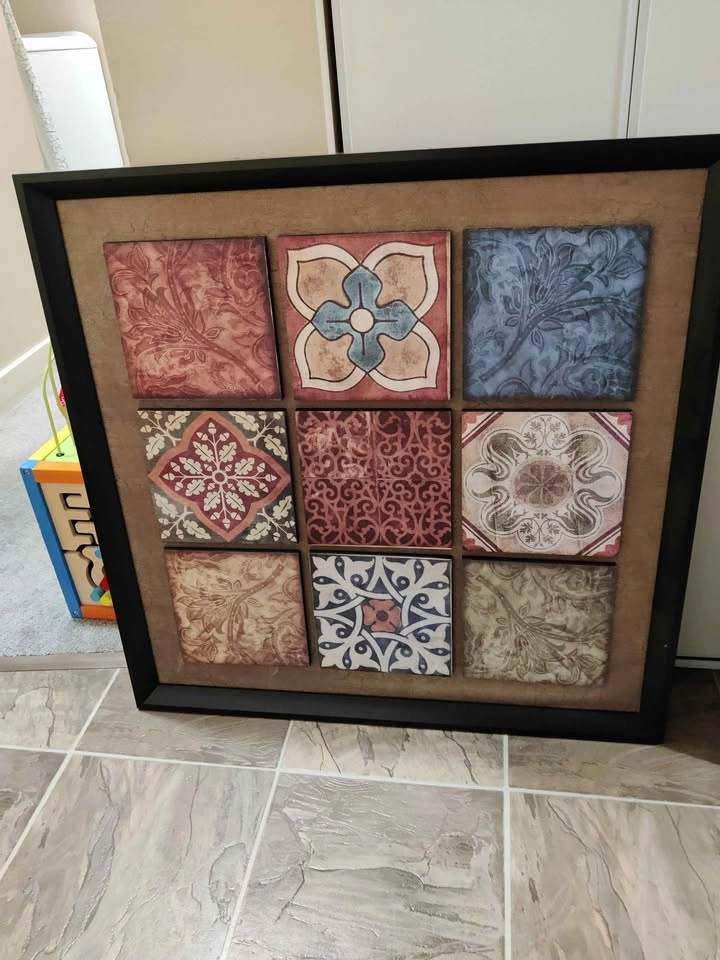 Set of 2 Decorative Framed Wall Art – Vintage Tile Design - photo 3