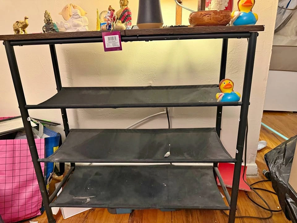 3-Tier Fabric Shoe Rack Storage Shelf – Wooden Top Table