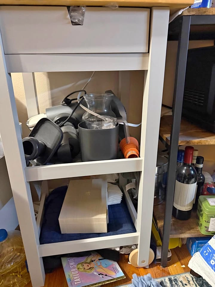 Modern White Kitchen Island / Utility Cart with Butcher Block To