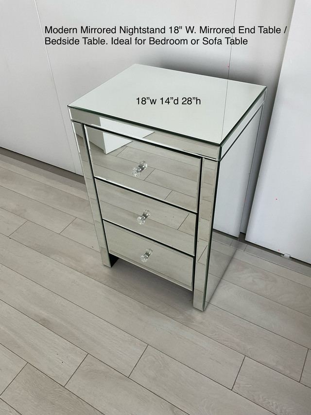 Bevel Mirrored Nightstand Side Table
