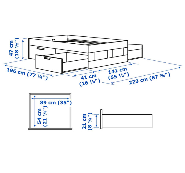 IKEA Brimnes Queen Bed with 4 Storage Drawers (White)