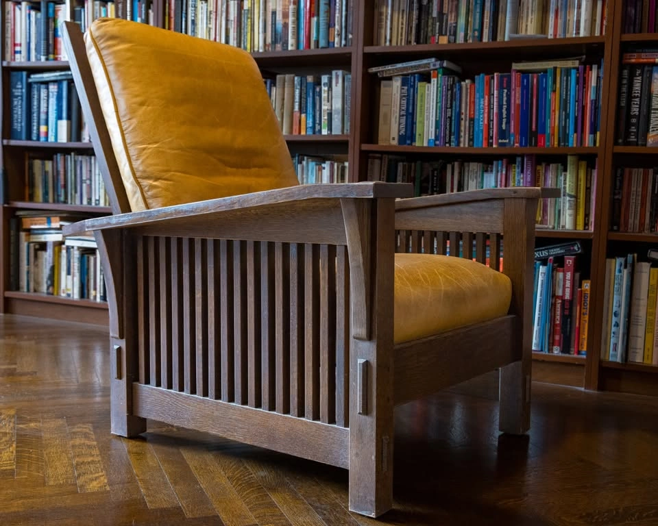 Authentic Stickley Slant-Arm Spindle Morris Chair & Ottoman - photo 2
