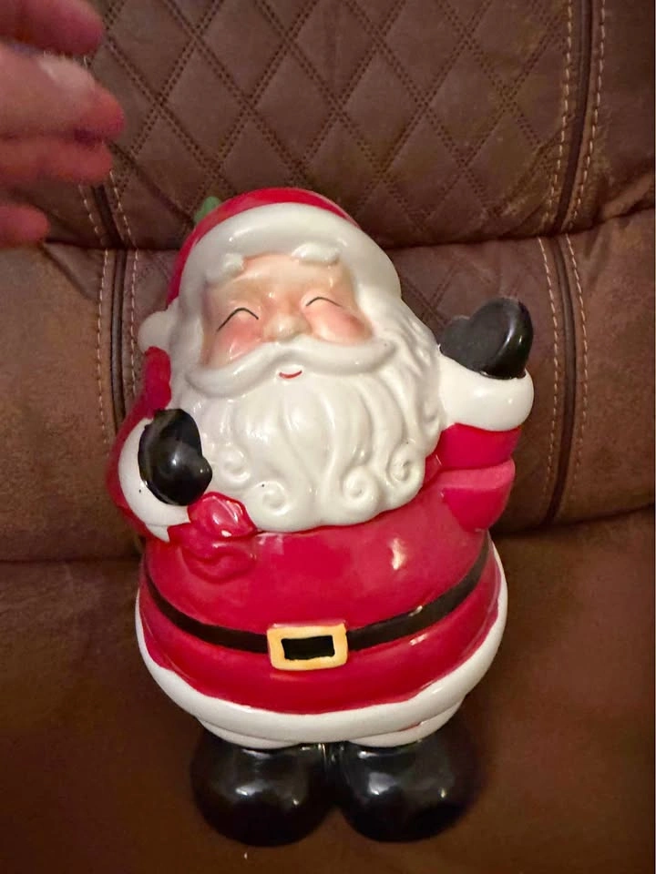 Vintage Waving Santa Claus Ceramic Cookie Jar with Airtight Seal