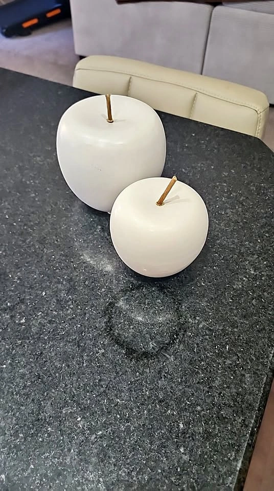 2 White Ceramic Decorative Apples