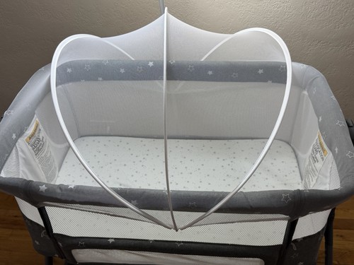 Portable Baby Bassinet, Oval Gray/White with Mesh Sides and Cano - photo 2