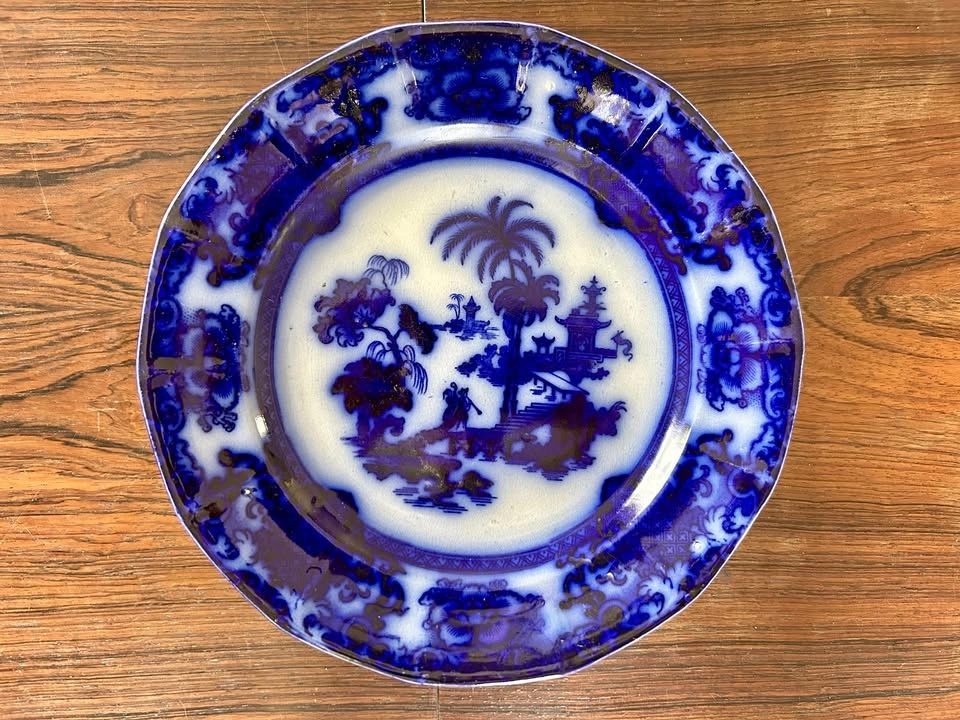Antique Flow Blue Plate - "Shapoo" by T.J. & J. Mayer