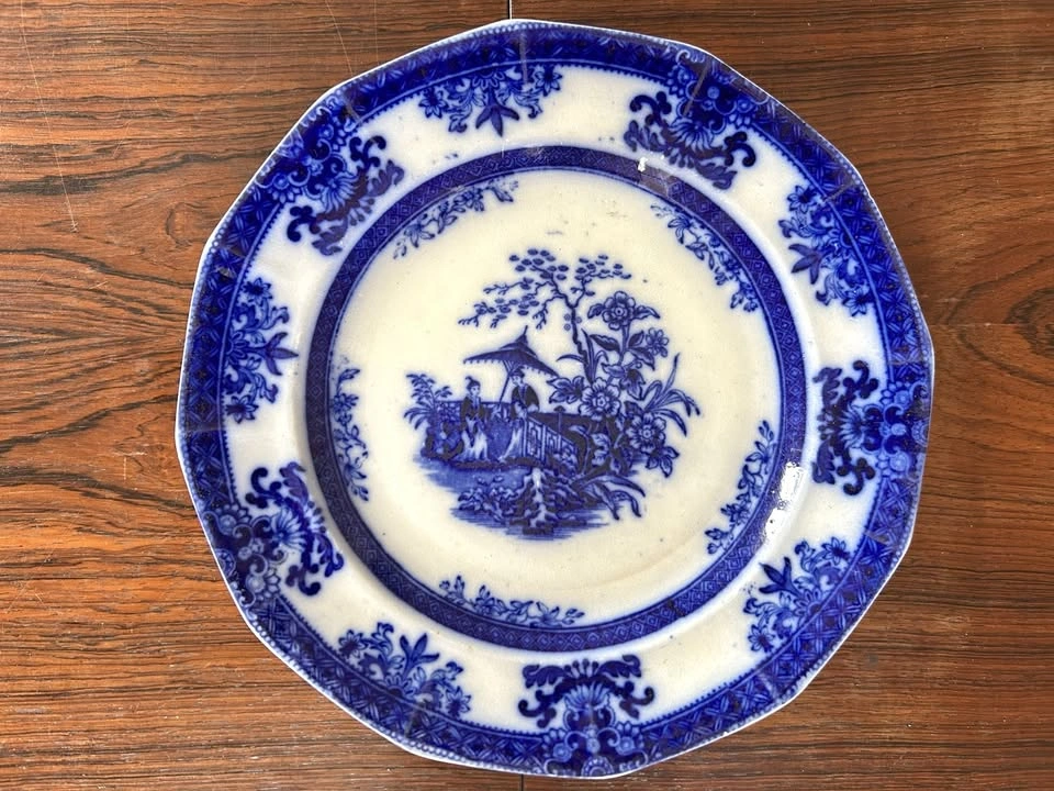 Antique Flow Blue Plate - "Amoy" by Davenport (c. 1844)
