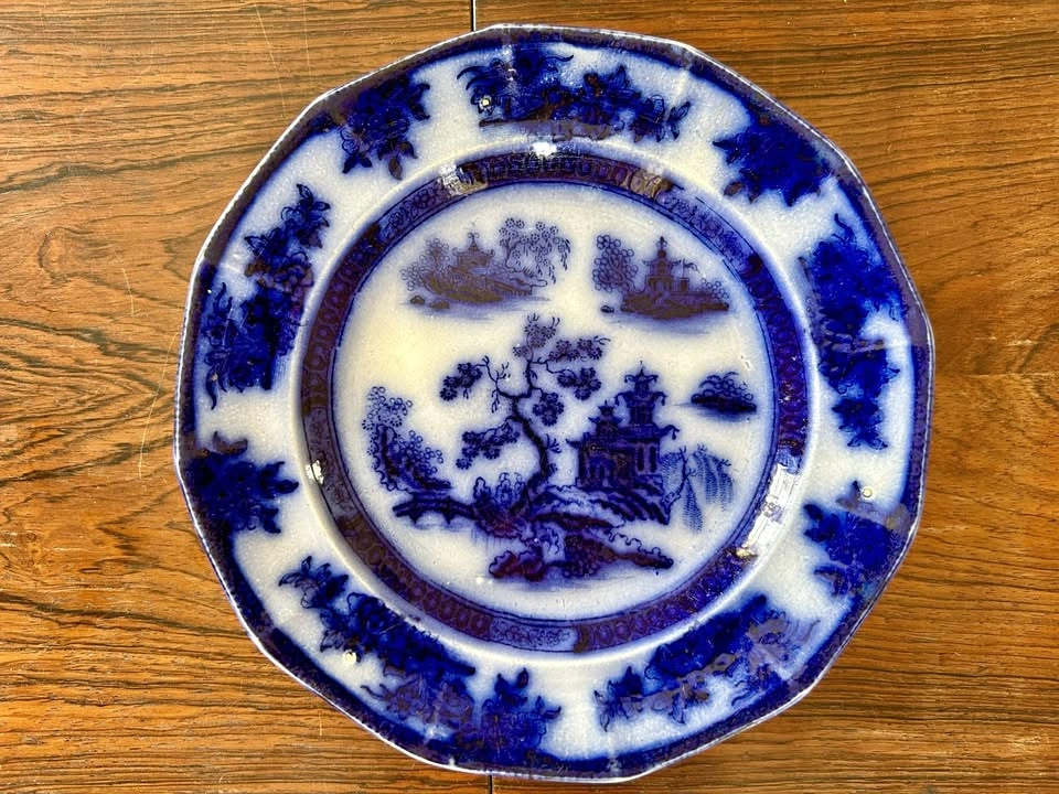 Antique Flow Blue Ironstone Plate - "Chapoo" by J. Wedgewood