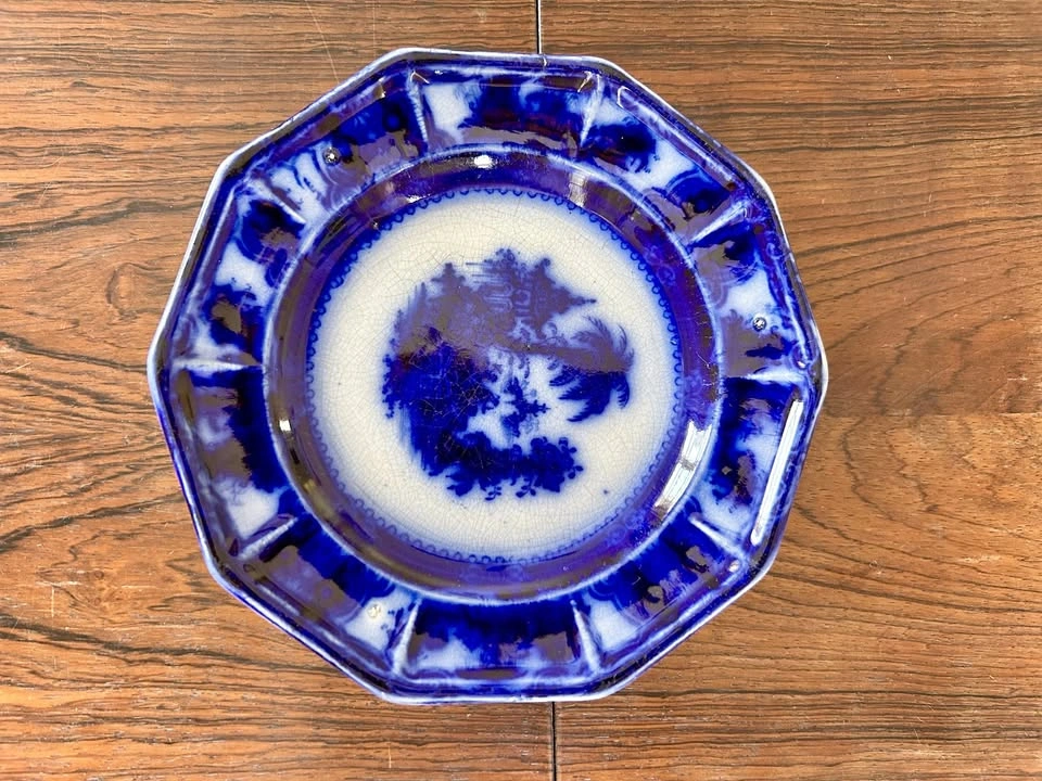 Antique Flow Blue Ironstone Plate - Kyber by W. Adams & Co.
