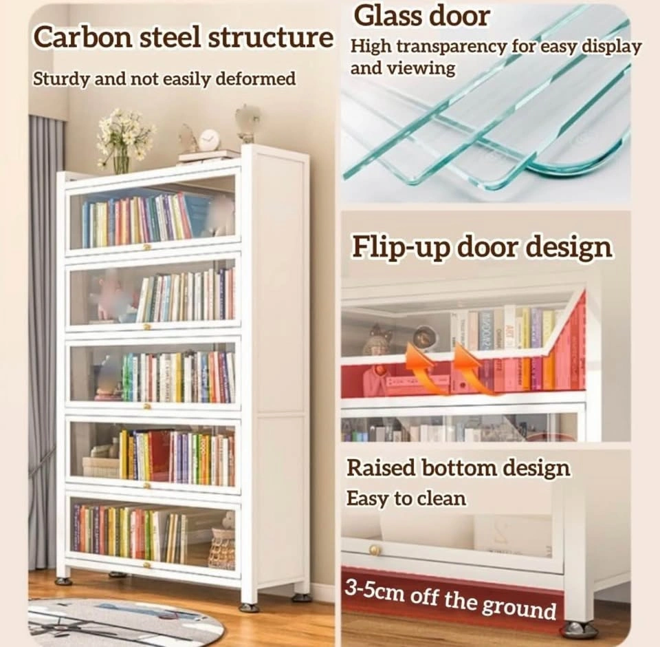New in Box 3/4/5-Tier Metal Display Cabinet with Doors, Gray - photo 2