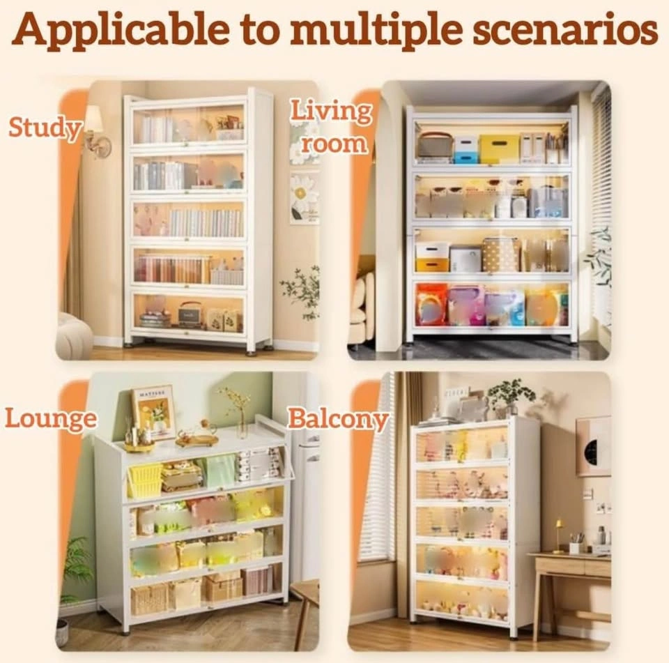 New in Box 3/4/5-Tier Metal Display Cabinet with Doors, Gray - photo 4