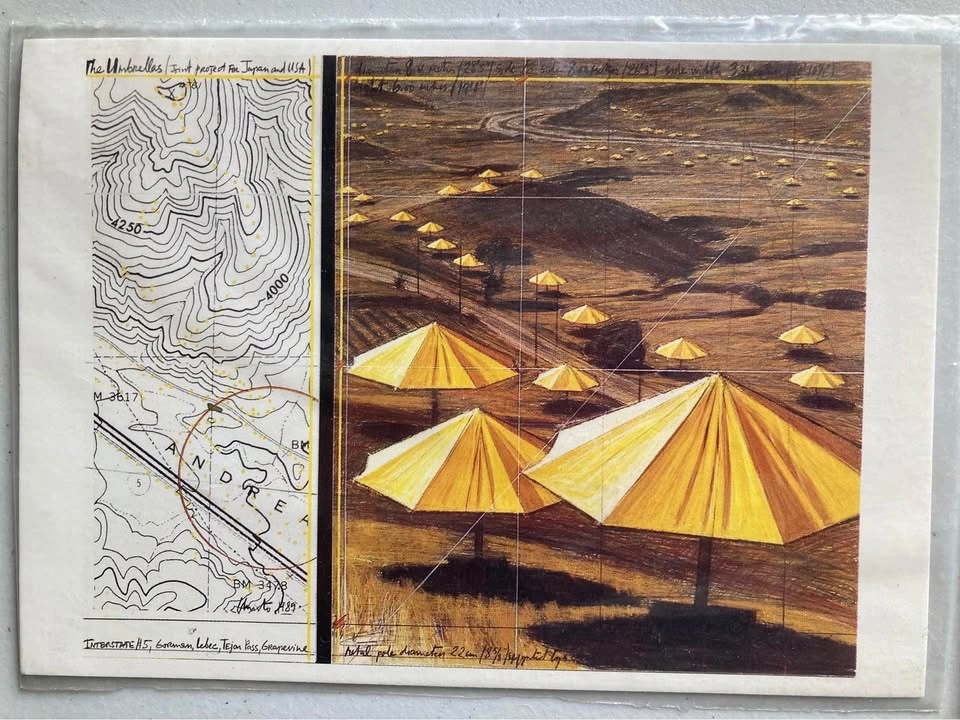 Christo’s The Umbrellas hand stamped sealed envelope and 2 postc - photo 3