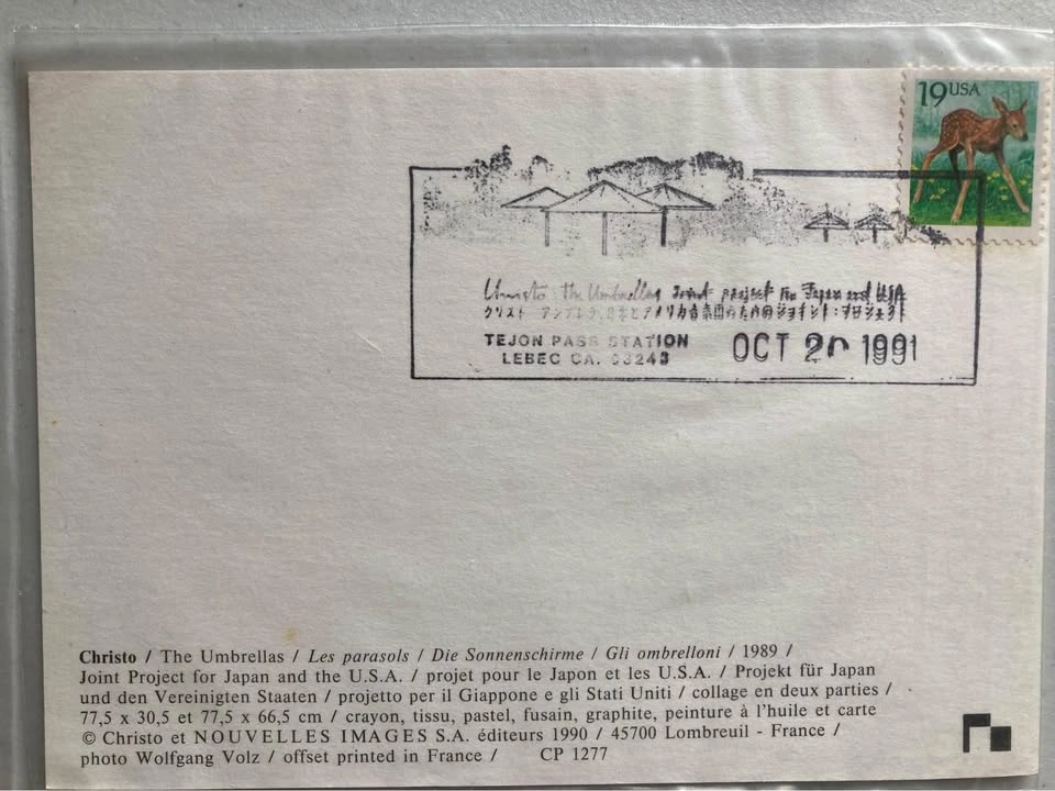 Christo’s The Umbrellas hand stamped sealed envelope and 2 postc - photo 4