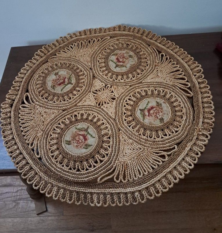 Vintage Straw and Needlepoint table mat