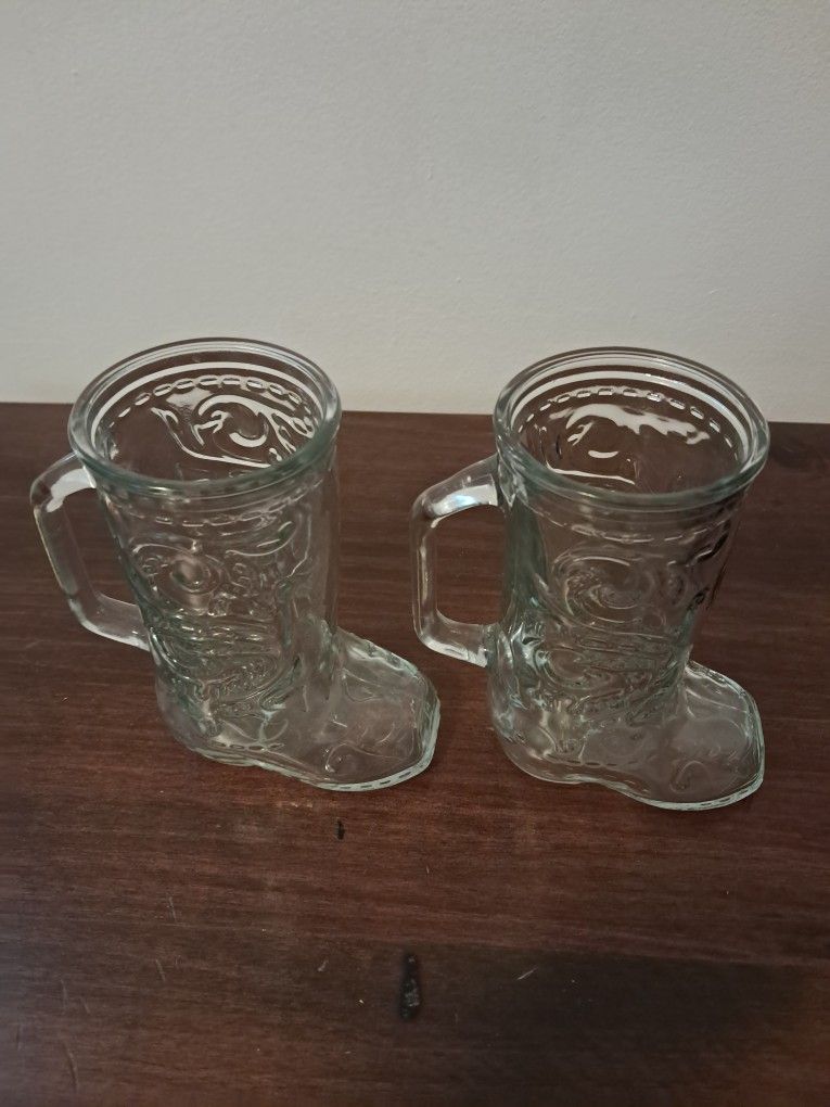 Vintage glass Beer mugs cowboy boot