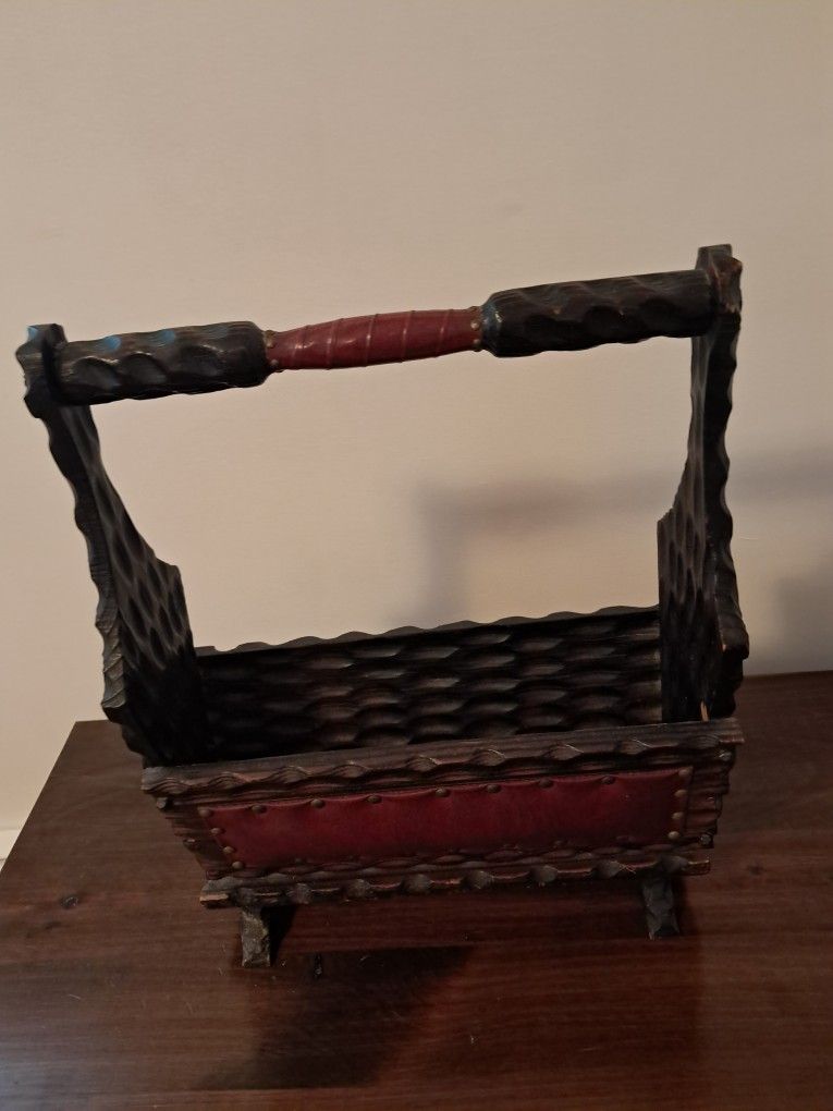 Vintage spanish wooden magazine rack