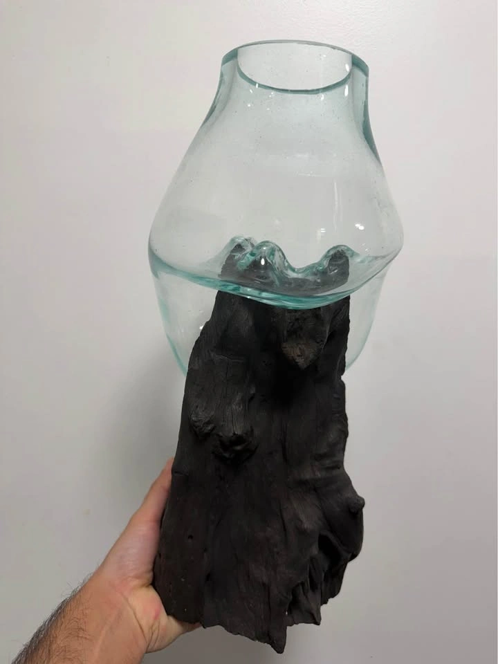 Glass vase with wood base - photo 2