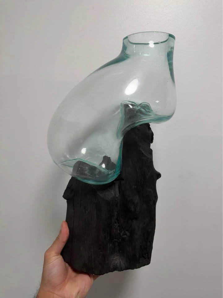 Glass vase with wood base - photo 3
