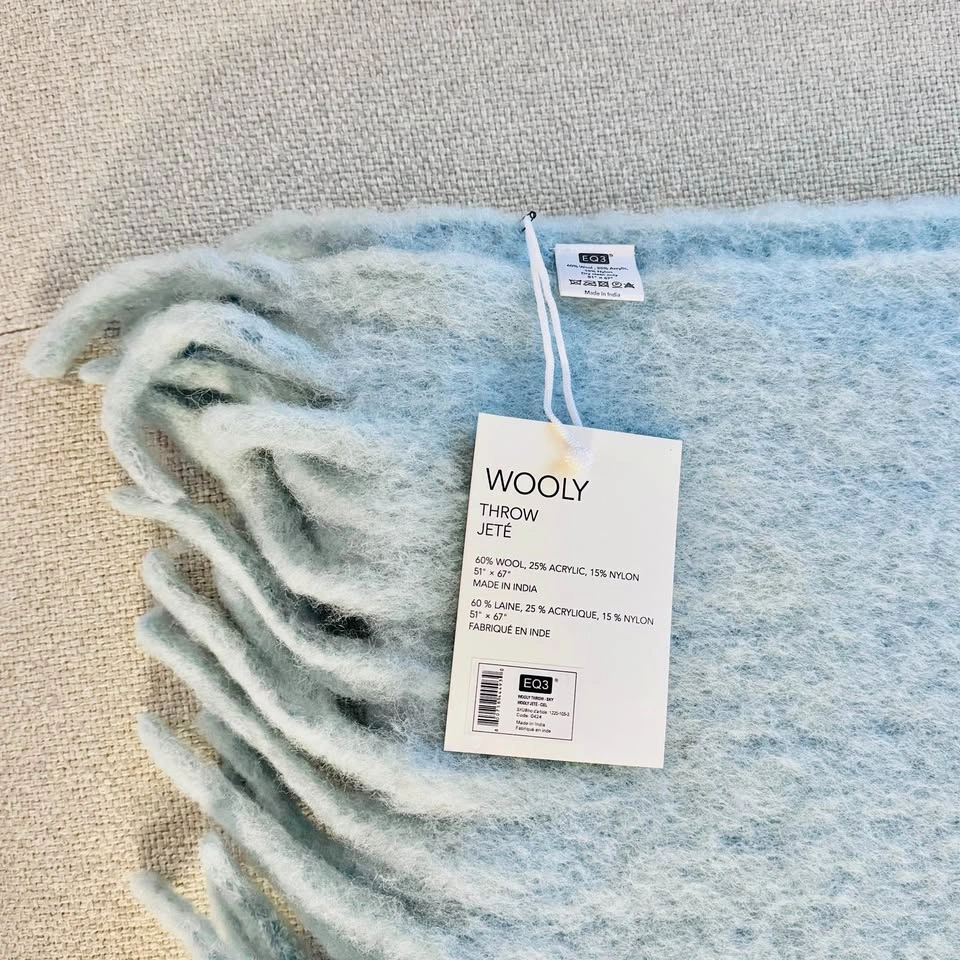 EQ3 Sky Wool Throw 61”x57” - Brand New with Tags 🏈