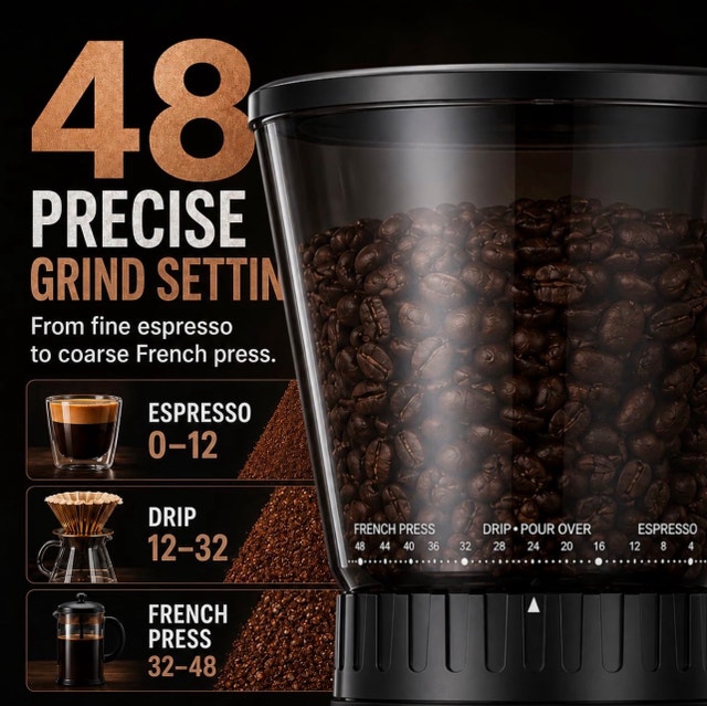 Coffee Grinder Electric, 48 Settings, Anti-Static - photo 2