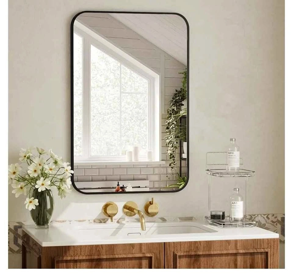 Mirror with Aluminum Alloy Frame 24x36 inch. Rounded Corners