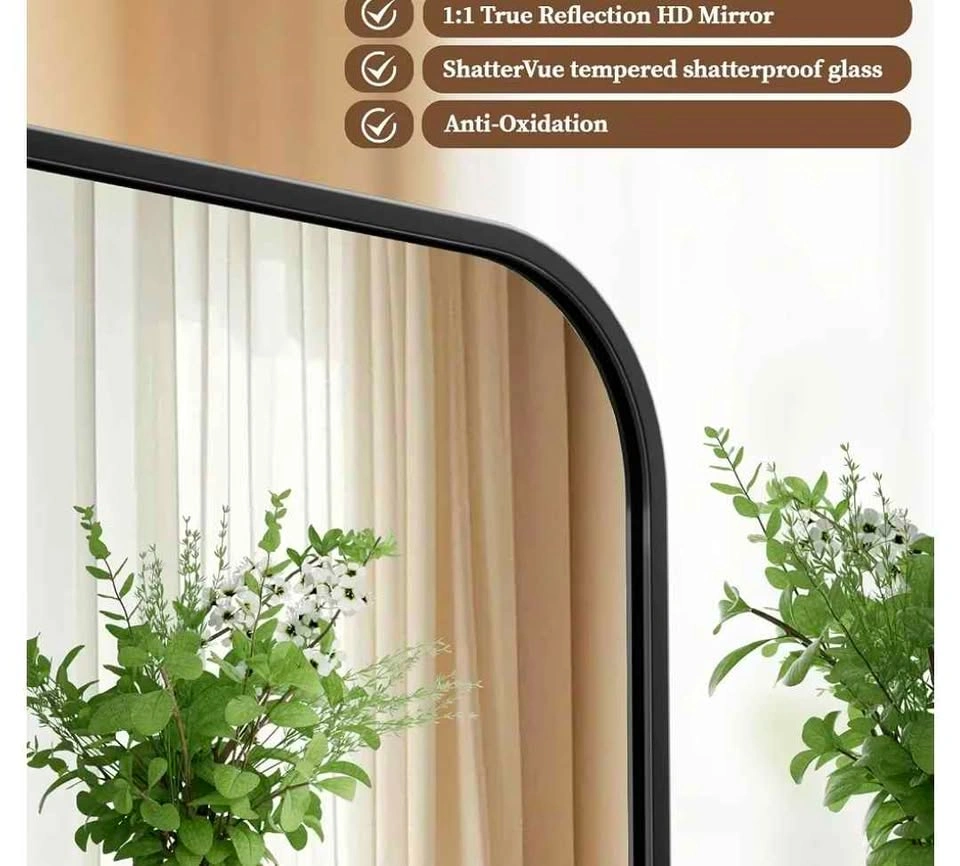 Mirror with Aluminum Alloy Frame 24x36 inch. Rounded Corners - photo 2