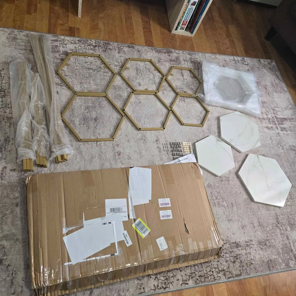 Deco Gold Pedestal Stands, Set of 3 Hexagon Cake Tables - photo 5