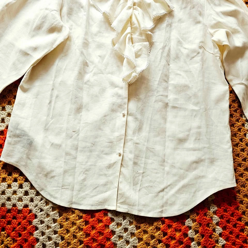 Vintage Lauren Ralph Lauren 100% Linen Ruffle Blouse Large - photo 3