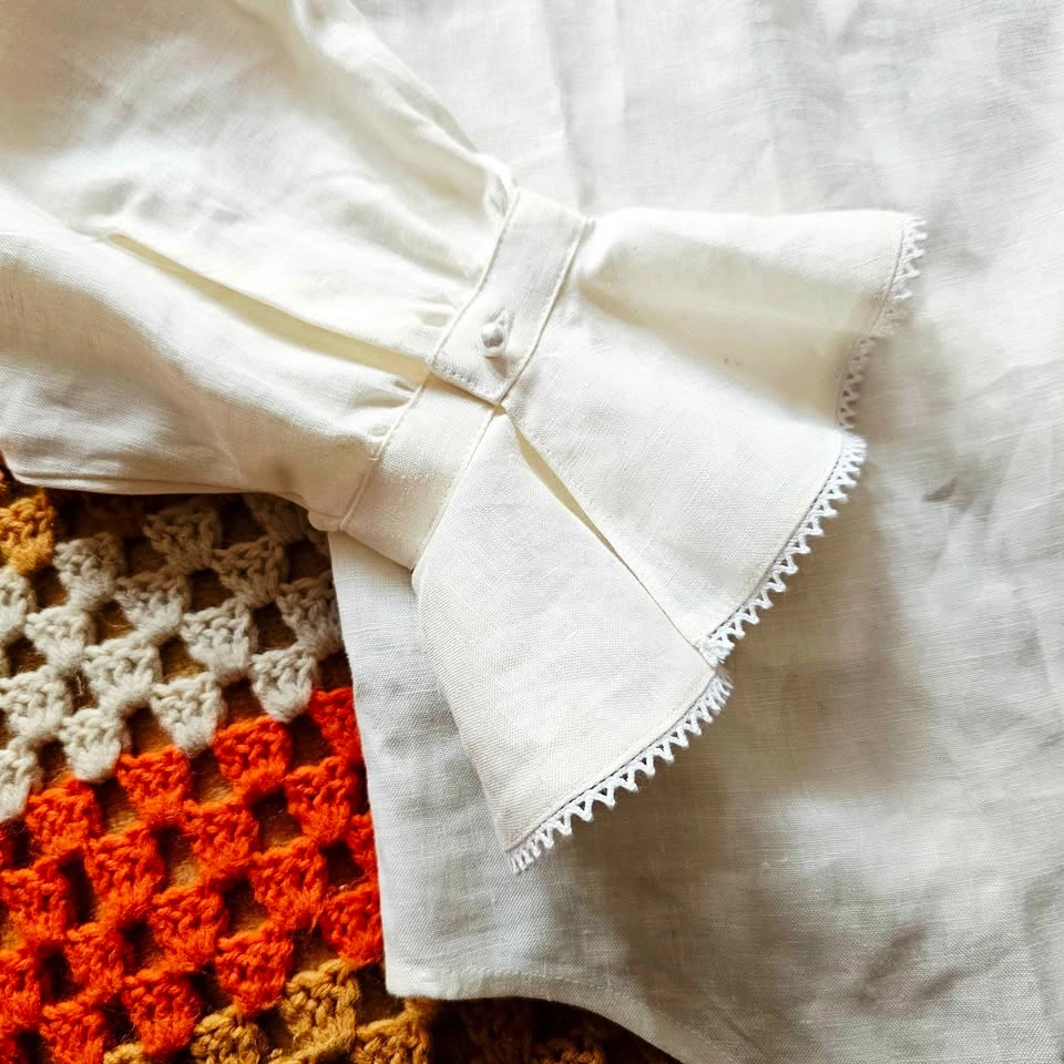 Vintage Lauren Ralph Lauren 100% Linen Ruffle Blouse Large - photo 4