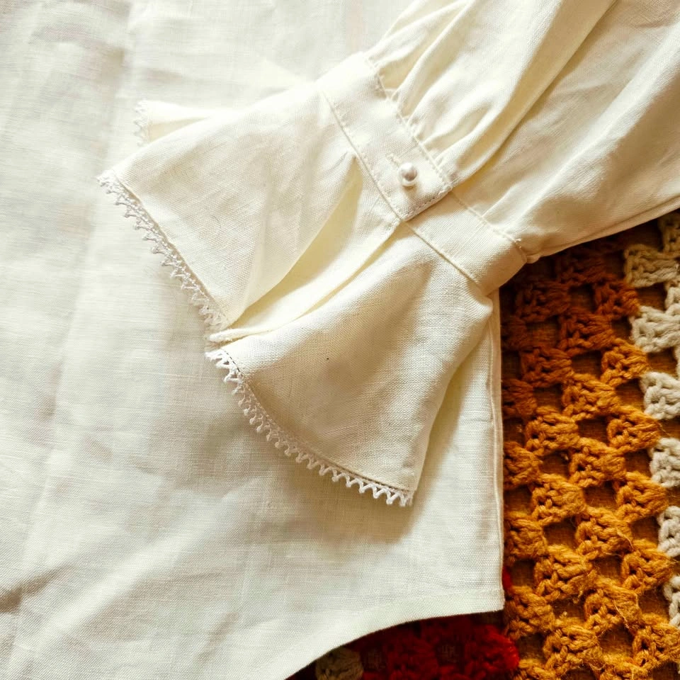 Vintage Lauren Ralph Lauren 100% Linen Ruffle Blouse Large - photo 5