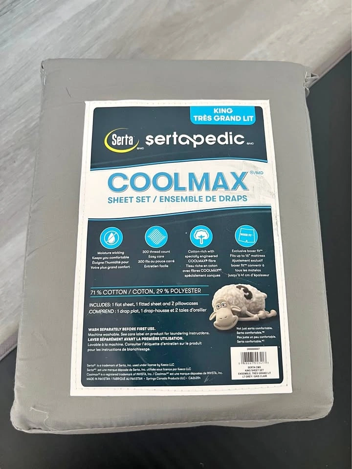 Serta CoolMAX King Sheet Set (Grey)