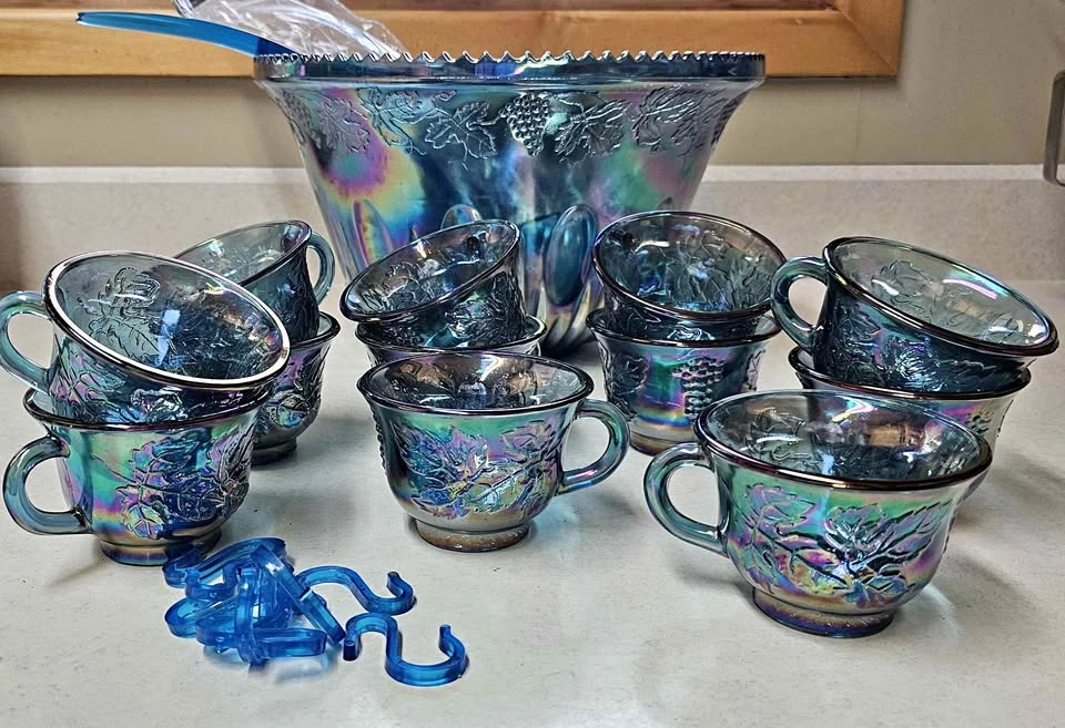 Punch bowl set carnival glass