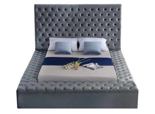 Barely Used Contemporary Velvet Upholstered Queen Bed