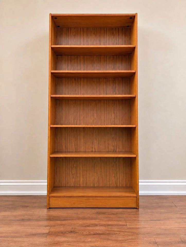 Vintage Teak Tall Bookcase | MCM Mid Century Display Shelf
