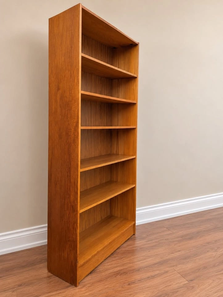 Vintage Teak Tall Bookcase | MCM Mid Century Display Shelf - photo 2