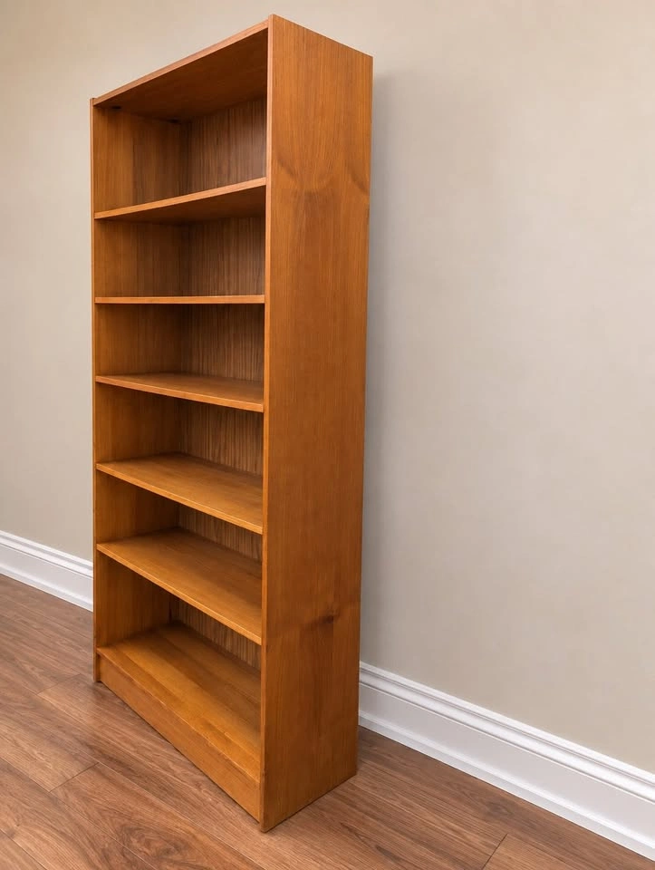 Vintage Teak Tall Bookcase | MCM Mid Century Display Shelf - photo 3