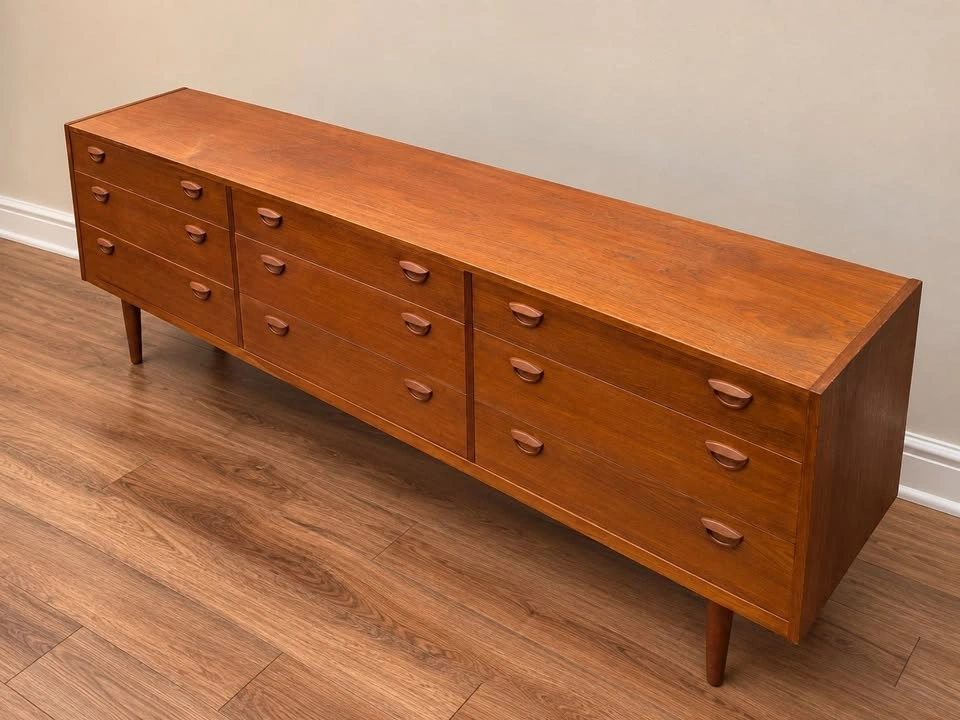 Extra Long Vintage Teak 9 Drawer Dresser / Credenza MCM - photo 2