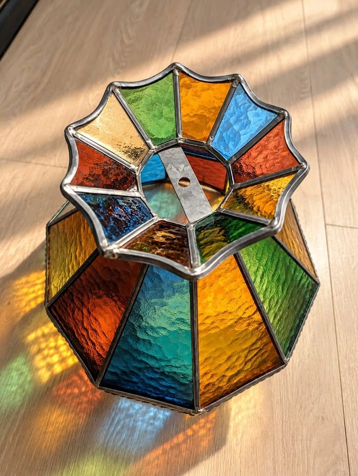 Vintage 1970s Stained Glass Swag Lamp Shade Multicolour MCM - photo 2