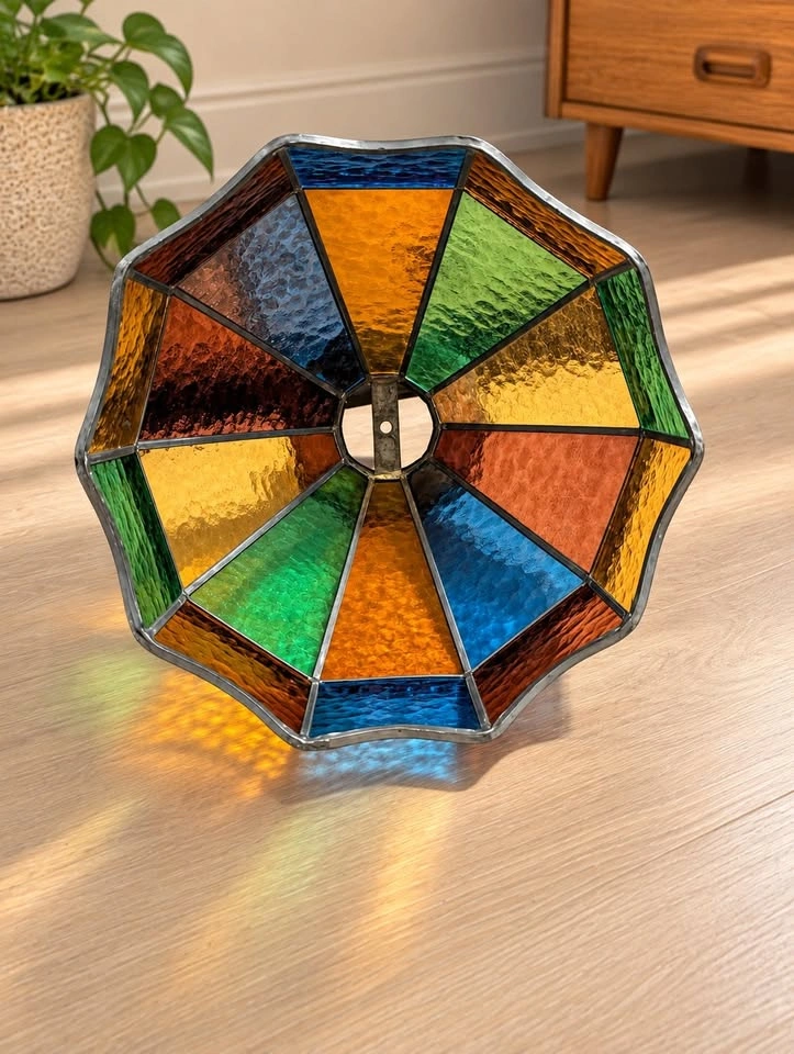 Vintage 1970s Stained Glass Swag Lamp Shade Multicolour MCM - photo 4