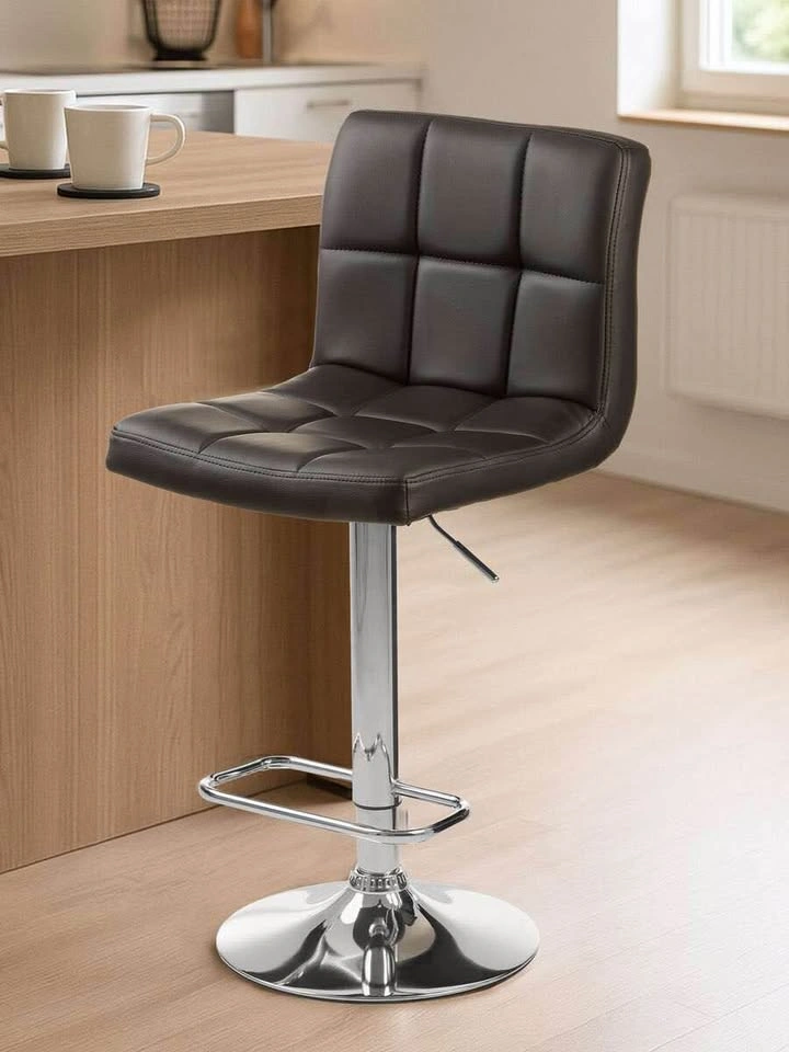 Adjustable Leather Bar Stool in Black - photo 2