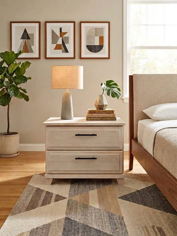 Solid Maple Vintage Nightstand – Organic Modern / MCM Style