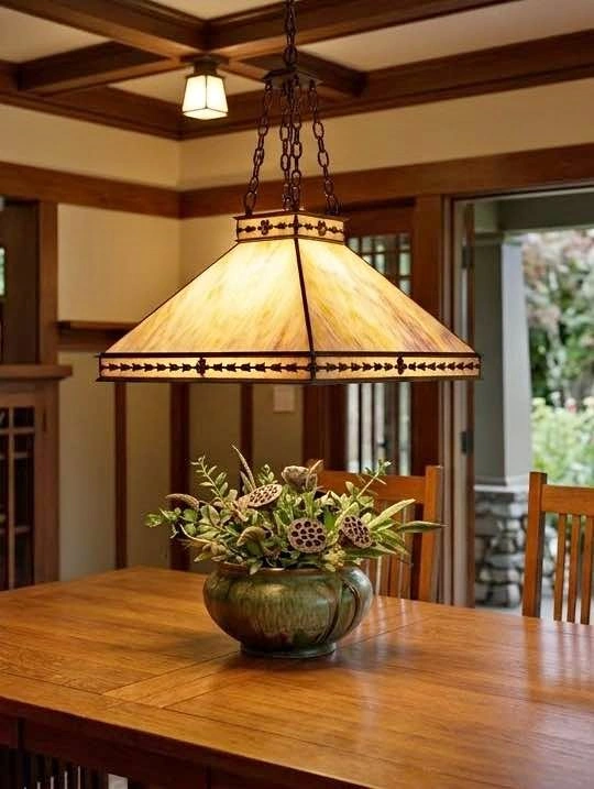 Vintage Arts & Crafts Mission Style Pyramid Pendant Light