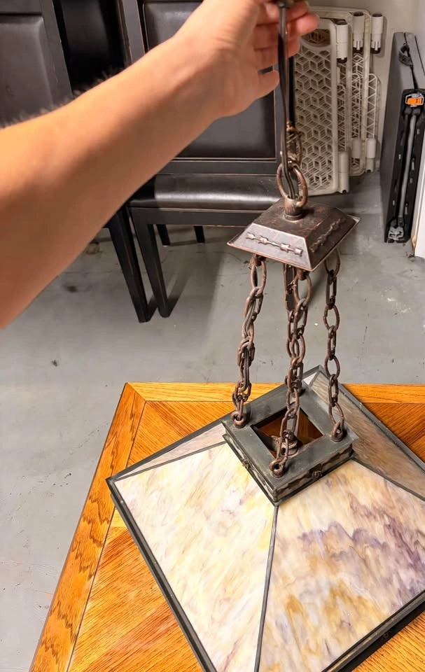 Vintage Arts & Crafts Mission Style Pyramid Pendant Light - photo 4