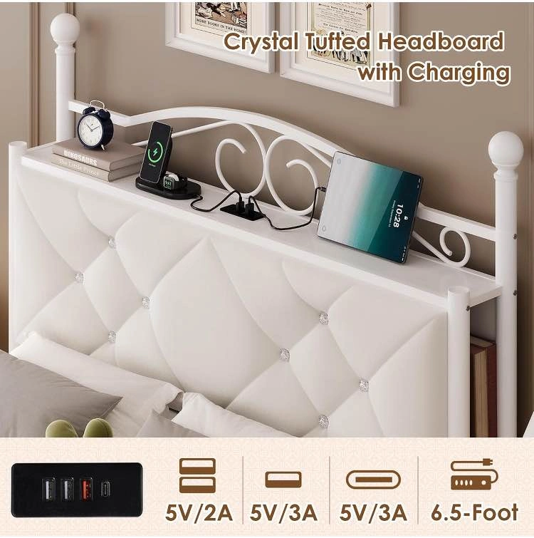 🌟 NEW Queen Canopy Bed with Storage Drawers – White - photo 3