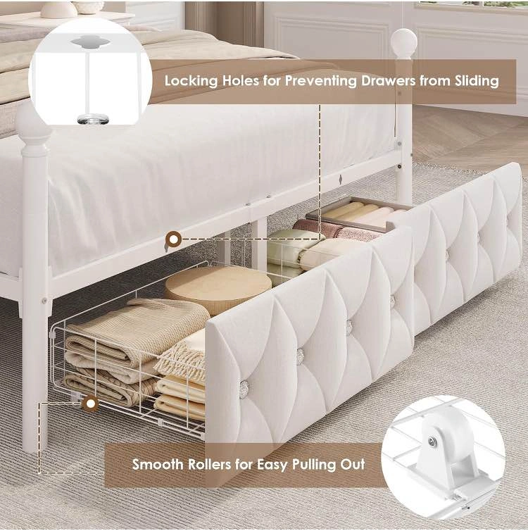 🌟 NEW Queen Canopy Bed with Storage Drawers – White - photo 4