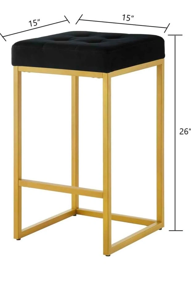 Set of 2 Blue Velvet and Gold Bar Stools - photo 2
