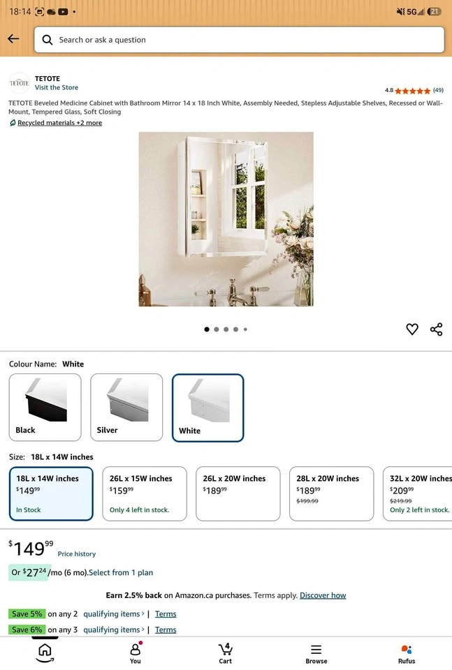 TETOTE Beveled Medicine Cabinet with Mirror OPEN BOX
