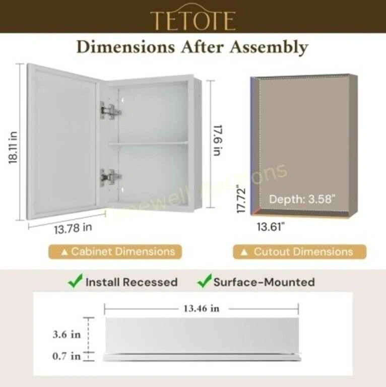 TETOTE Beveled Medicine Cabinet with Mirror OPEN BOX - photo 3