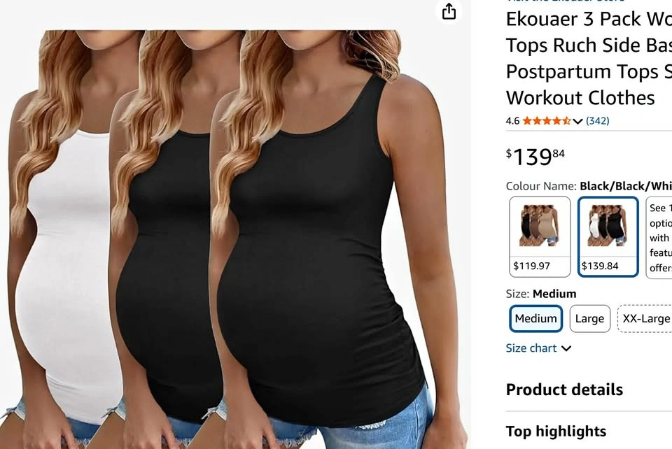 Ekouaer 3 Pack Women Maternity Tank Tops S
