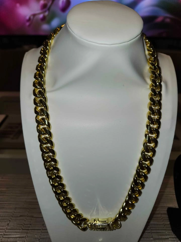 Gold Cuban Link Chain and Bracelet Set with Iced Out Clasps - photo 2